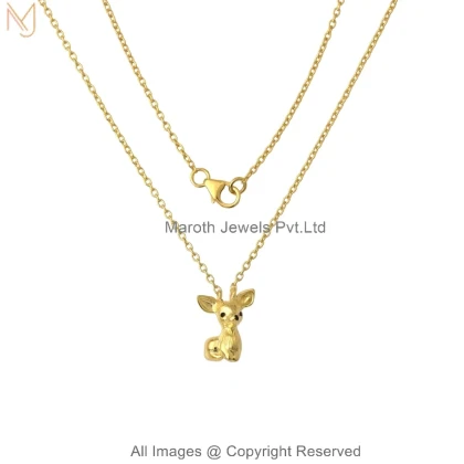 14K Yellow Gold Black Enamel Baby Fawnie Charm Necklace Manufacturer