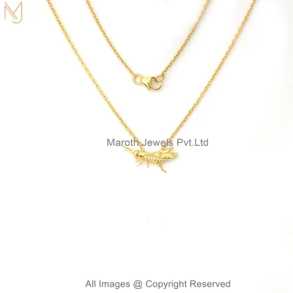 14K Yellow Gold Grasshopper Pendant Necklace Custom Jewelry