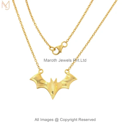 14K Yellow Gold Midnight Bat Necklace Custom Jewelry
