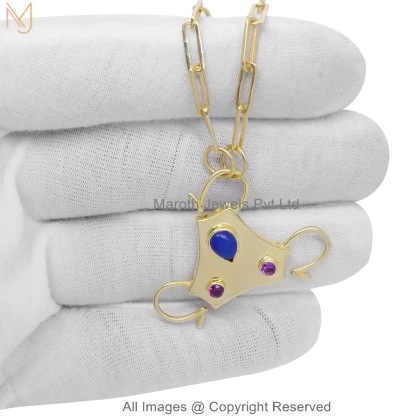 14K Yellow Gold Diamond Gemstone Tri-Stone Charm Holder Jewelry Manufacturer