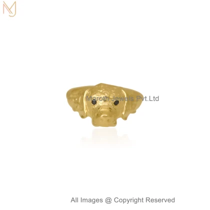 Wholesale 14K Yellow Gold Diamond Black Cubic Zircon Royal Bulldog Face Statement Ring