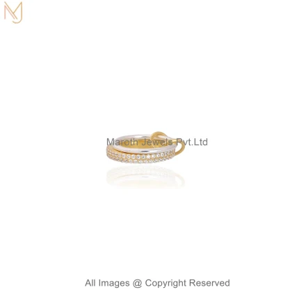 14K Yellow Gold Pave Diamond Connector Band Ring Jewelry Supplier