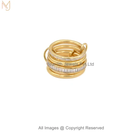 14K Yellow Gold Diamond White Topaz Baguette Wrap Connector Band Ring Jewelry Supplier