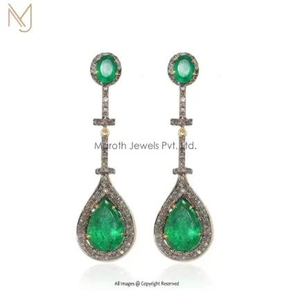 925 Silver Pave Diamond Emerald Gemstone Earrings Manufacturer